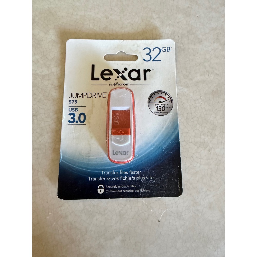Lexar JumpDrive S75 32GB USB 3.0 Flash Drive Orange White 130MB/s LJDS75-32GABNL